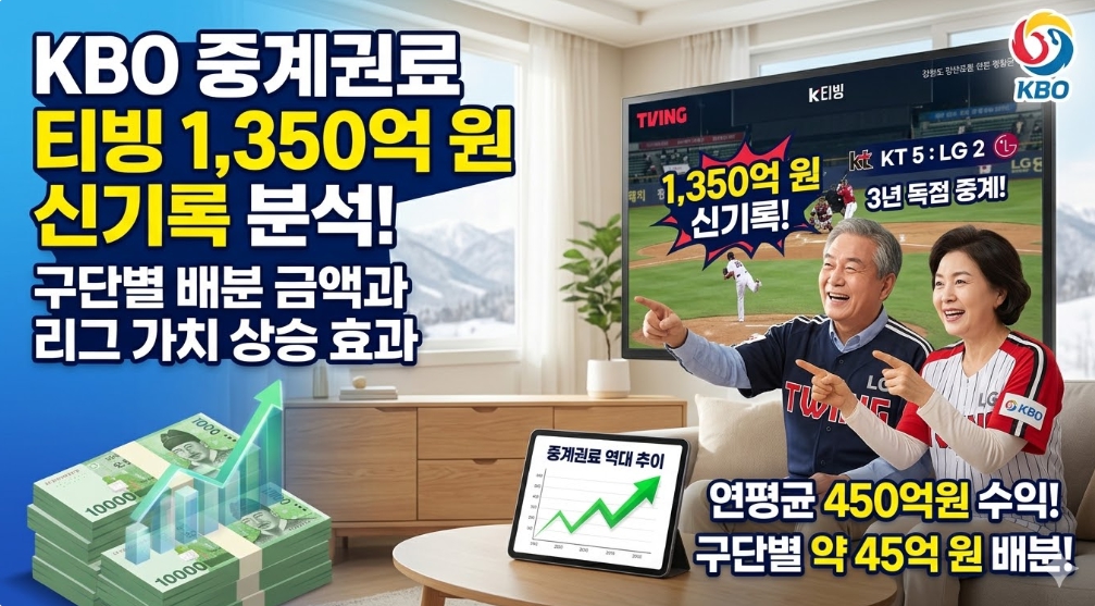 KBO 중계권료 1350억 티빙 신기록｜연 450억 구단 배분 추이 및 네이버 탈락 배경 분석 가이드