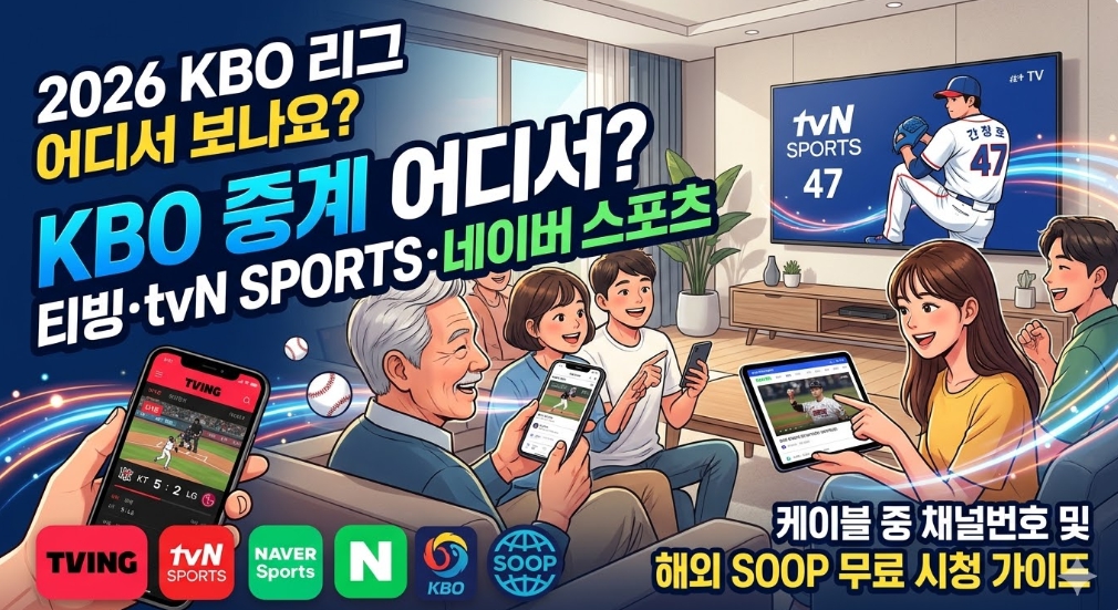 KBO 중계 어디서 티빙 tvN S 네이버｜케이블번호 안내 및 해외 SOOP 무료 앱 시청 총정리