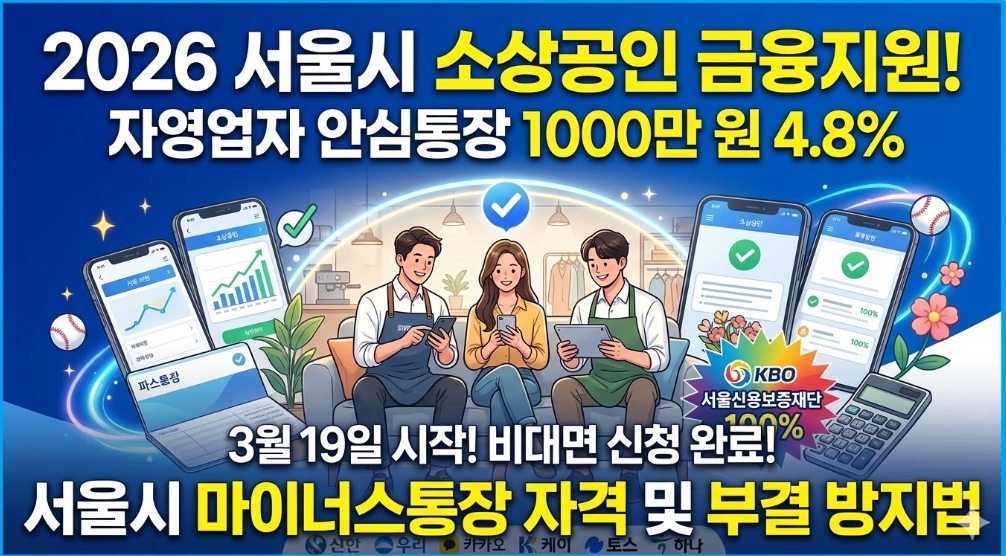 자영업자 안심통장 1000만 4.8% 3월 19일 신청｜서울 마이너스통장 자격 및 부결 TOP5 대처법 가이드